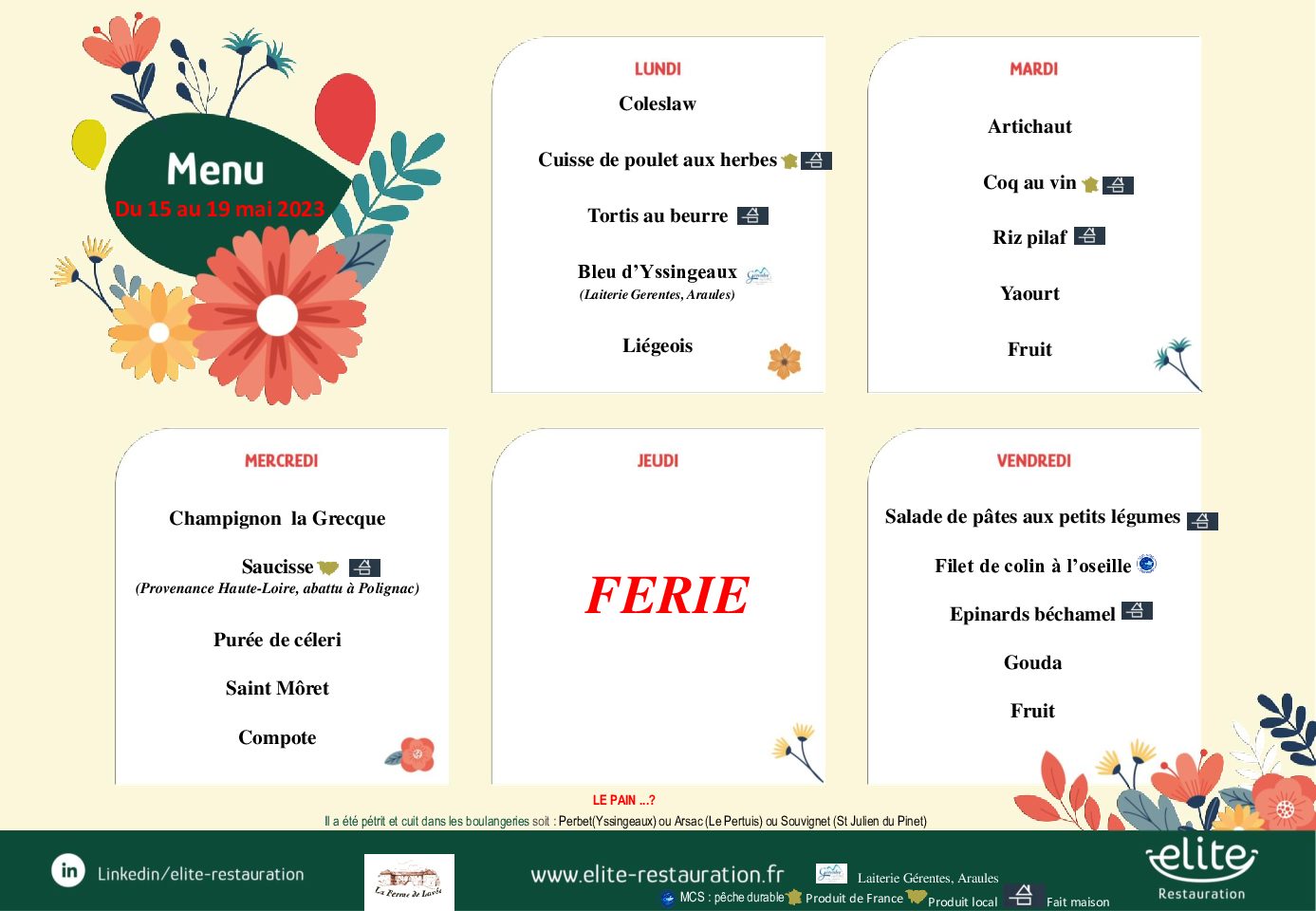 ENTREPRISE SEMAINE DU15 mai au 19 mai 2023